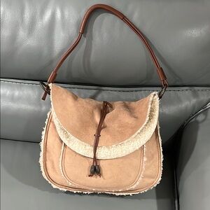 J. Jill Brown and Cream Shoulder Bag with Fringe NWOT